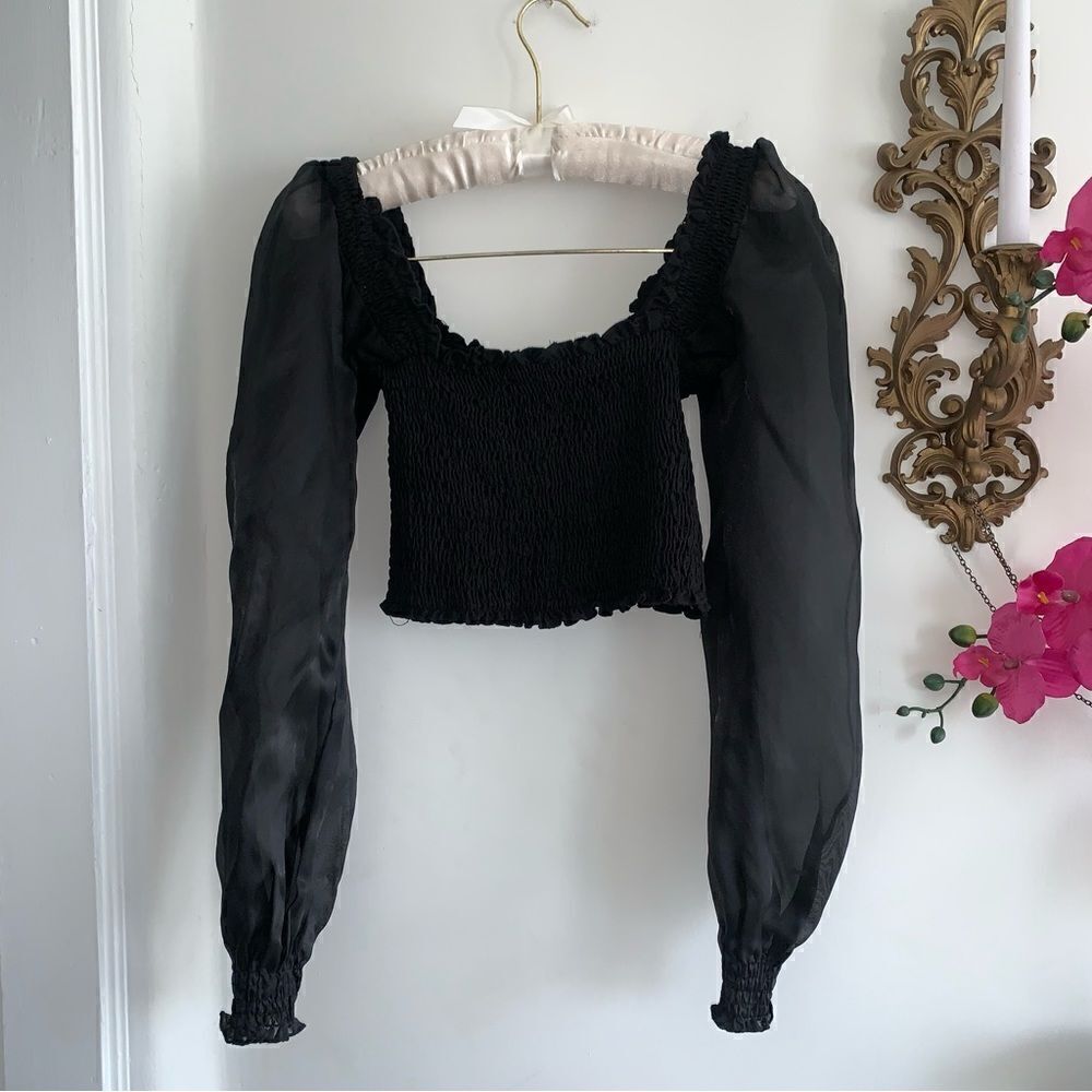 FOREVER 21 PUFF SLEEVE BLOUSE SMOCK BLACK - Picture 4 of 11
